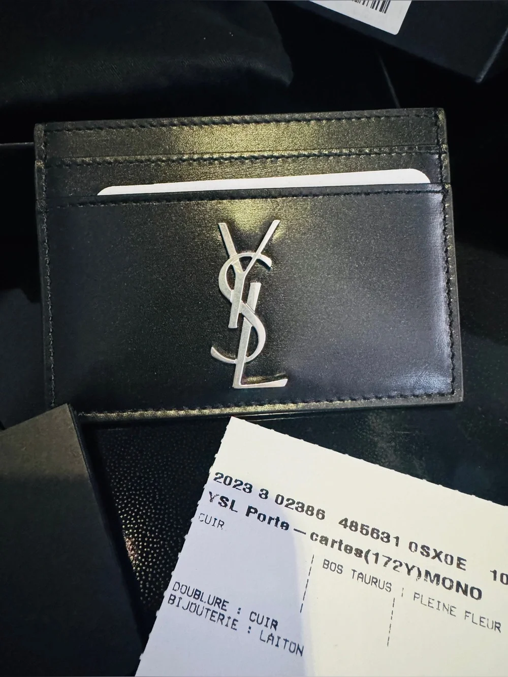 Saint Laurent Black Leather Card Holder with Silver Logo 🤩ORIGINAL,NEW 🤩